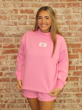 LULU MAC BUBBLEGUM LONG SLEEVE TERRY CLOTH TOP